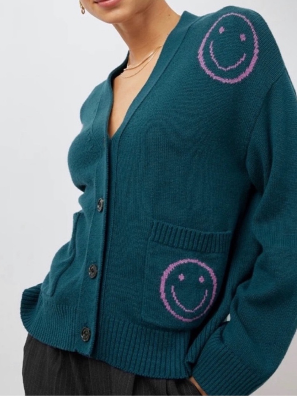 RAILS reese forest smilies cardigan wool cotton playful preppy whimsy size M